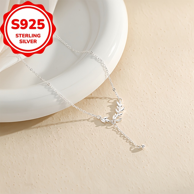Women's 925 Silver Wheat Ear Tassel Pendant Necklace, Elegant